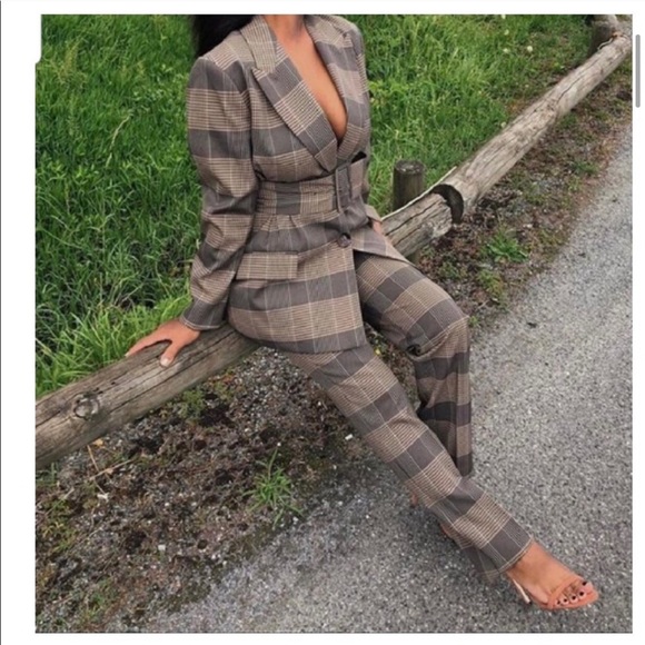 Zara Checkered Plaid PANTS ONLY Sz S Blogger Favorite NWT - Picture 3 of 7